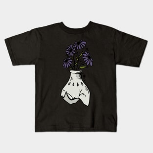 Dark Purple Flowers in Broken Vase Kids T-Shirt